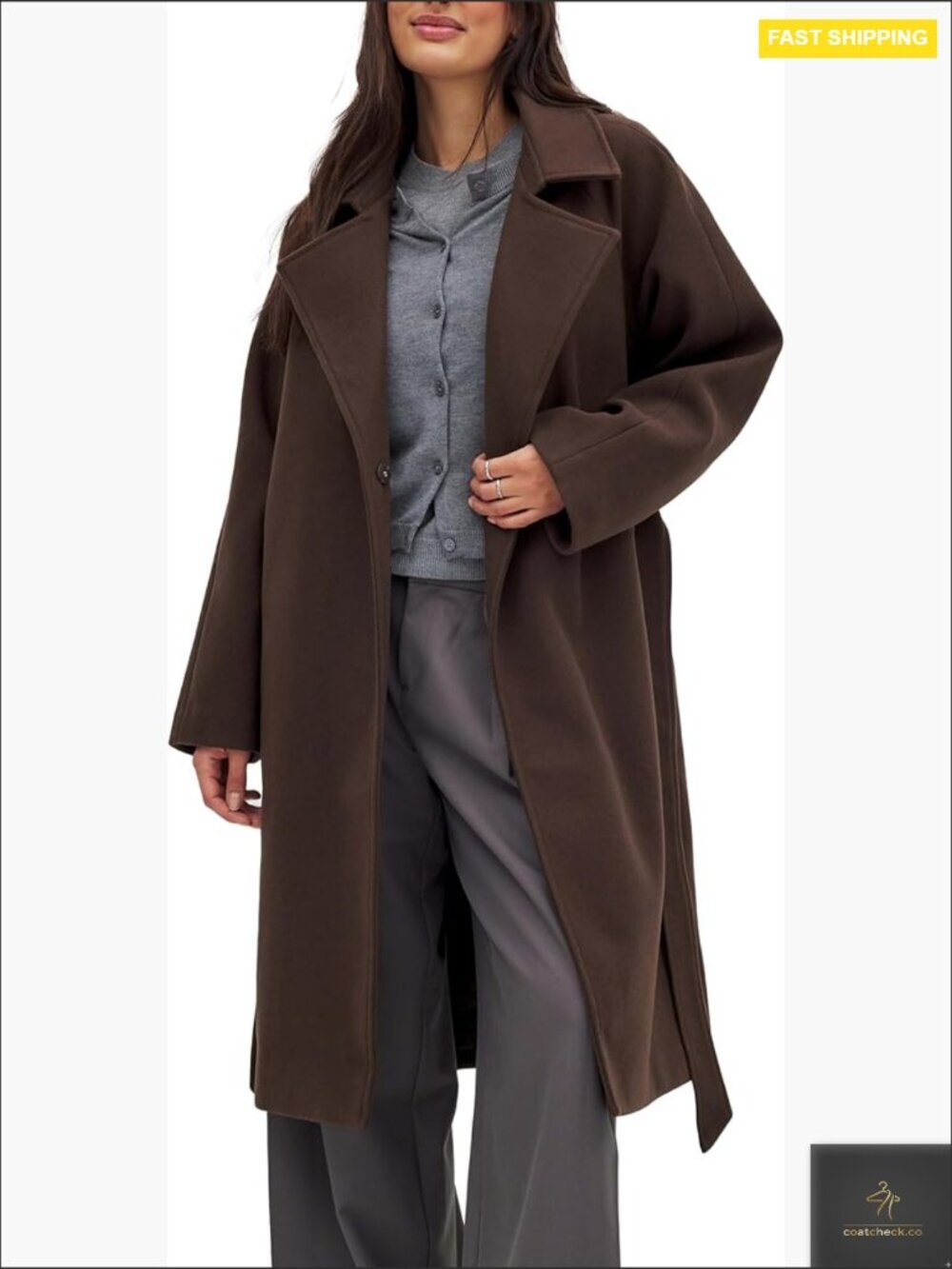 Classic Trench Coat Wool Blend Belted Oversized Peacoat Long Elegant Chic